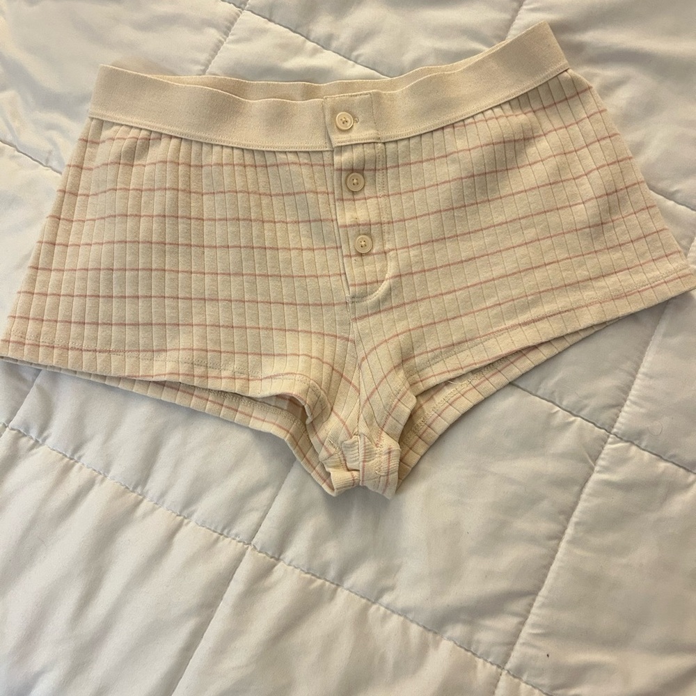 Brandy Melville Cream and Pink Striped Boy Shorts